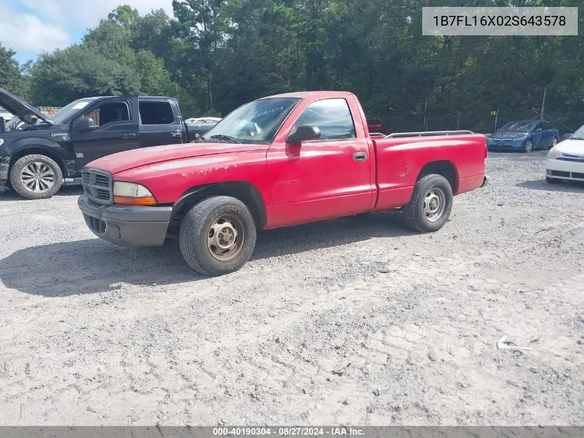 2002 Dodge Dakota VIN: 1B7FL16X02S643578 Lot: 40190304