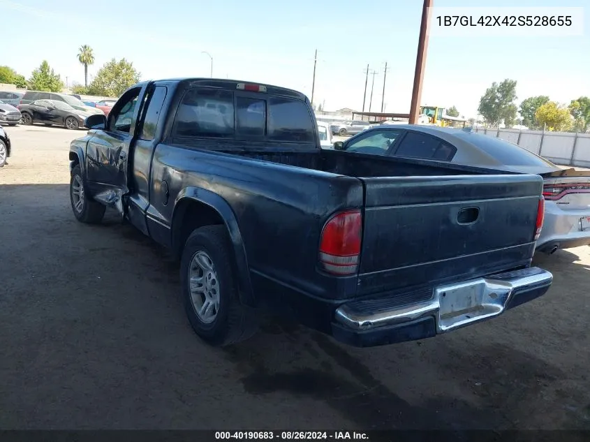 2002 Dodge Dakota Slt VIN: 1B7GL42X42S528655 Lot: 40190683