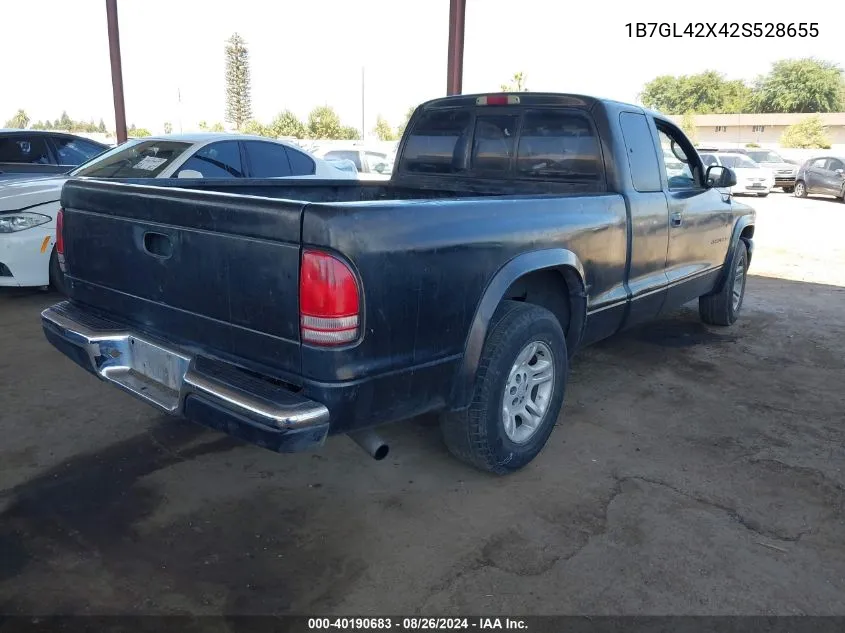 2002 Dodge Dakota Slt VIN: 1B7GL42X42S528655 Lot: 40190683