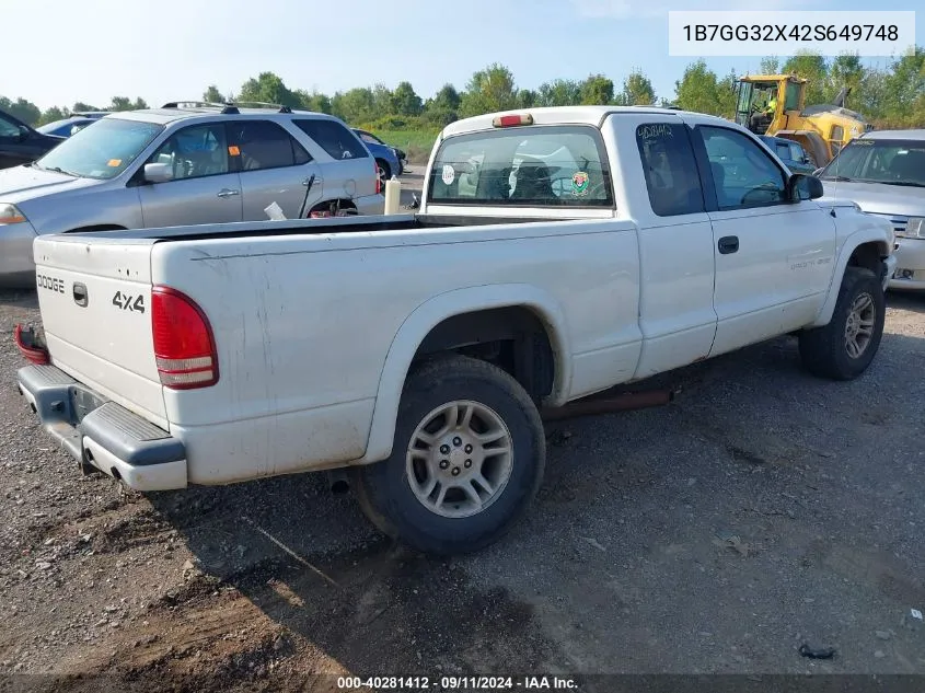 2002 Dodge Dakota Sport VIN: 1B7GG32X42S649748 Lot: 40281412