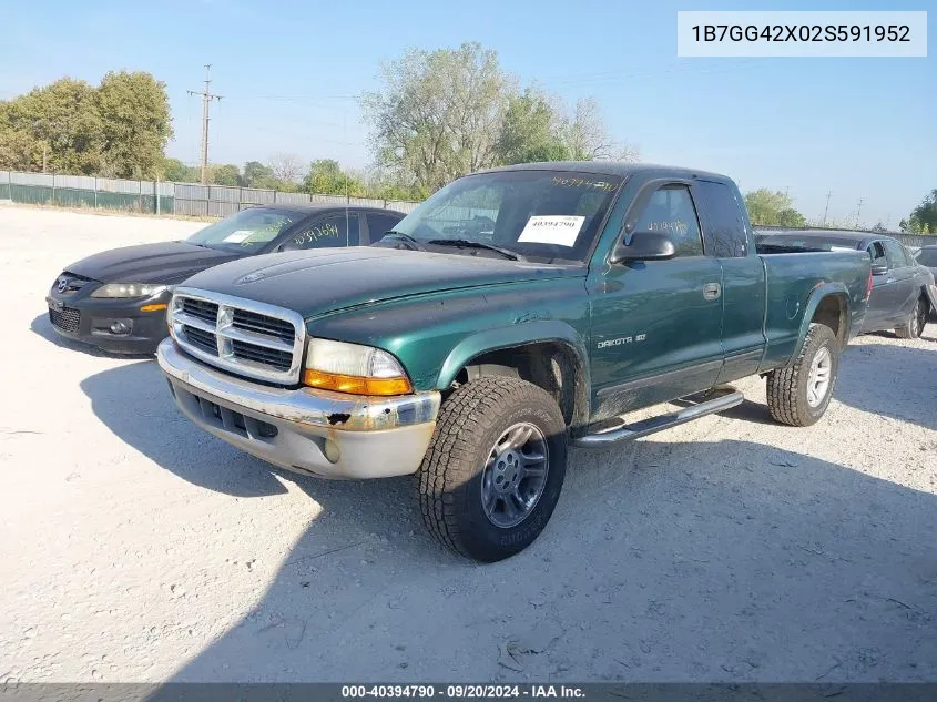 2002 Dodge Dakota Slt VIN: 1B7GG42X02S591952 Lot: 40394790