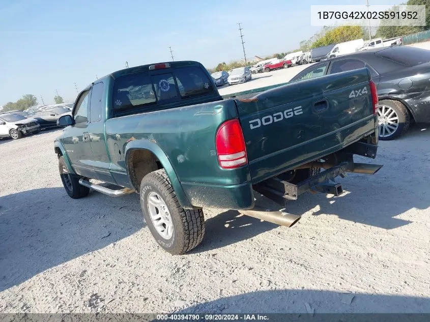 2002 Dodge Dakota Slt VIN: 1B7GG42X02S591952 Lot: 40394790