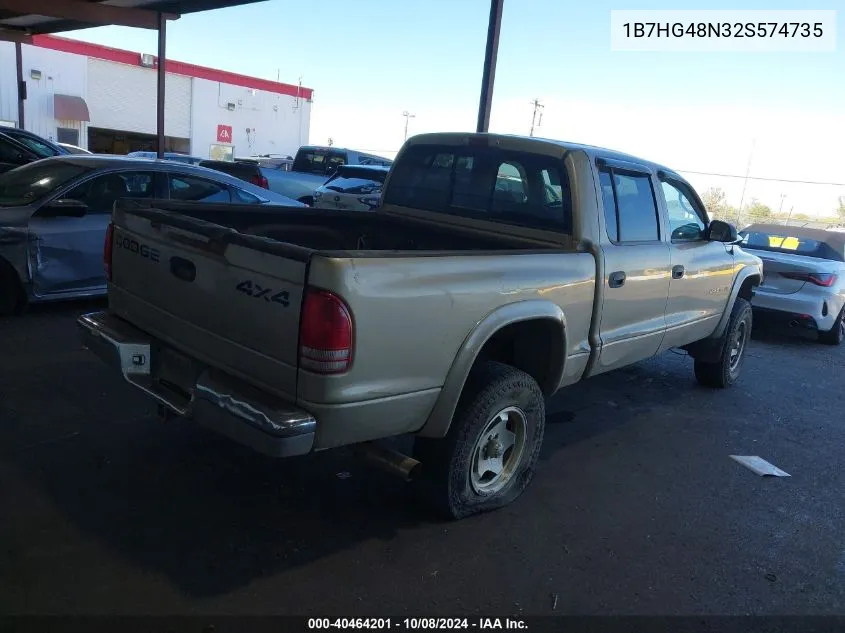 2002 Dodge Dakota Slt VIN: 1B7HG48N32S574735 Lot: 40464201