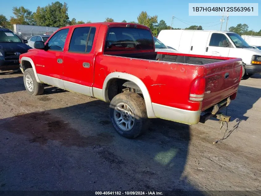 2002 Dodge Dakota Slt VIN: 1B7HG48N12S563961 Lot: 40541182