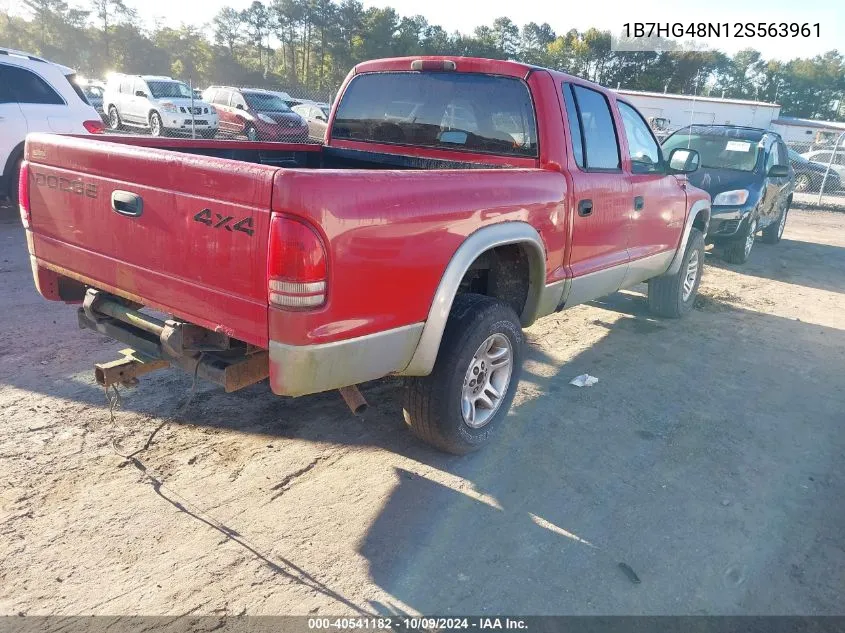 2002 Dodge Dakota Slt VIN: 1B7HG48N12S563961 Lot: 40541182