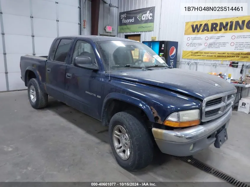 2002 Dodge Dakota Slt VIN: 1B7HG48N02S514461 Lot: 40601077