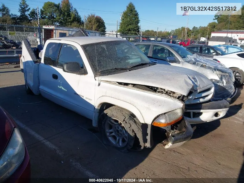 2002 Dodge Dakota Sport/Rt VIN: 1B7GL32X42S517312 Lot: 40622045