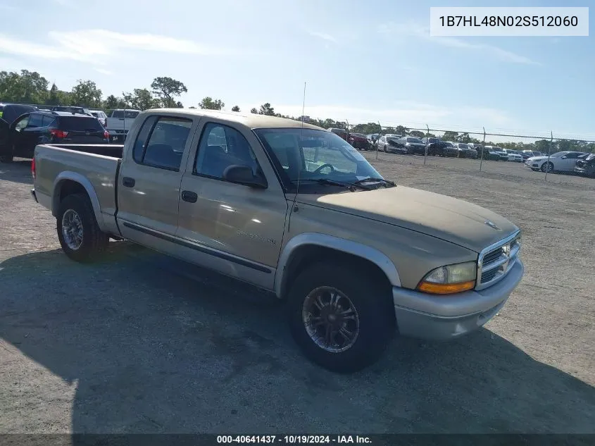 2002 Dodge Dakota Quad Slt VIN: 1B7HL48N02S512060 Lot: 40641437