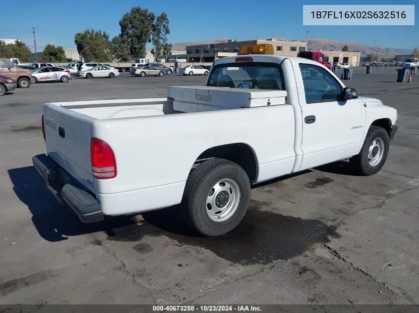 2002 Dodge Dakota VIN: 1B7FL16X02S632516 Lot: 40673258