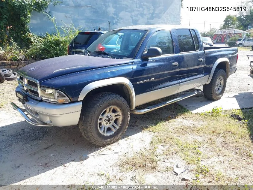 2002 Dodge Dakota Slt VIN: 1B7HG48N32S645819 Lot: 40711382