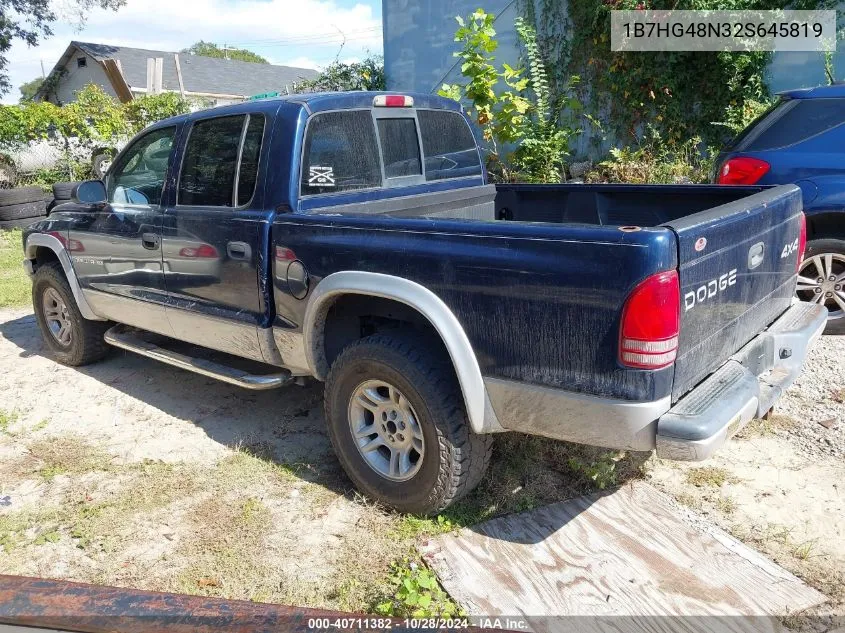 2002 Dodge Dakota Slt VIN: 1B7HG48N32S645819 Lot: 40711382