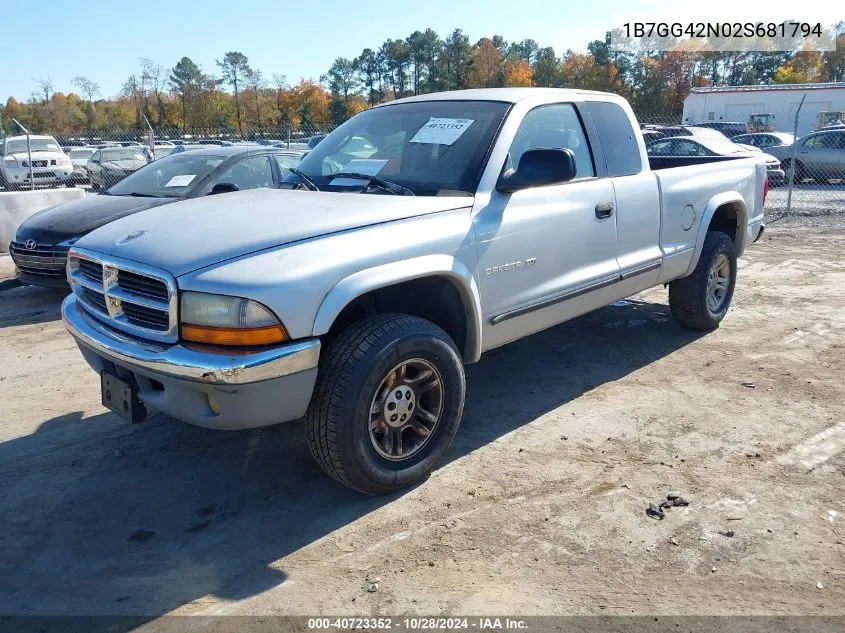 2002 Dodge Dakota Slt VIN: 1B7GG42N02S681794 Lot: 40723352