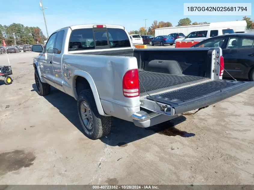 2002 Dodge Dakota Slt VIN: 1B7GG42N02S681794 Lot: 40723352