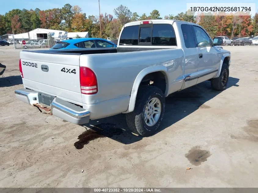 2002 Dodge Dakota Slt VIN: 1B7GG42N02S681794 Lot: 40723352