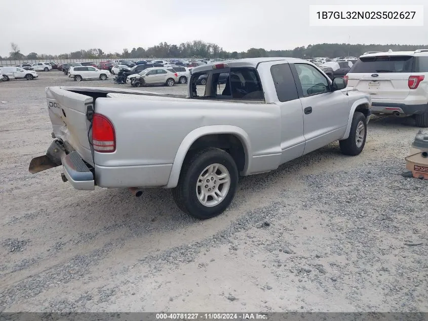 2002 Dodge Dakota Sport VIN: 1B7GL32N02S502627 Lot: 40781227