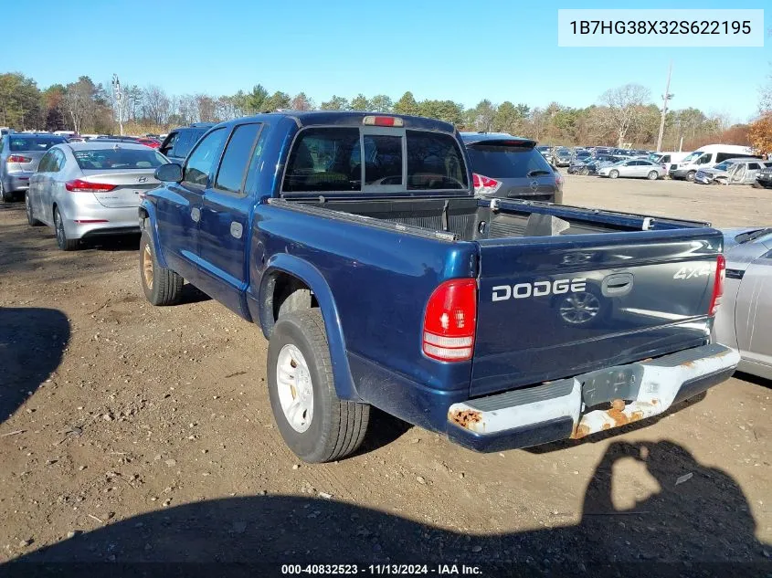 2002 Dodge Dakota Sport VIN: 1B7HG38X32S622195 Lot: 40832523