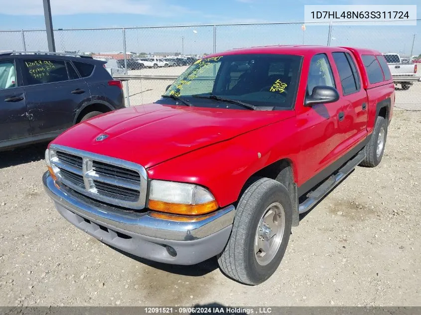 2003 Dodge Dakota Quad Slt VIN: 1D7HL48N63S311724 Lot: 12091521