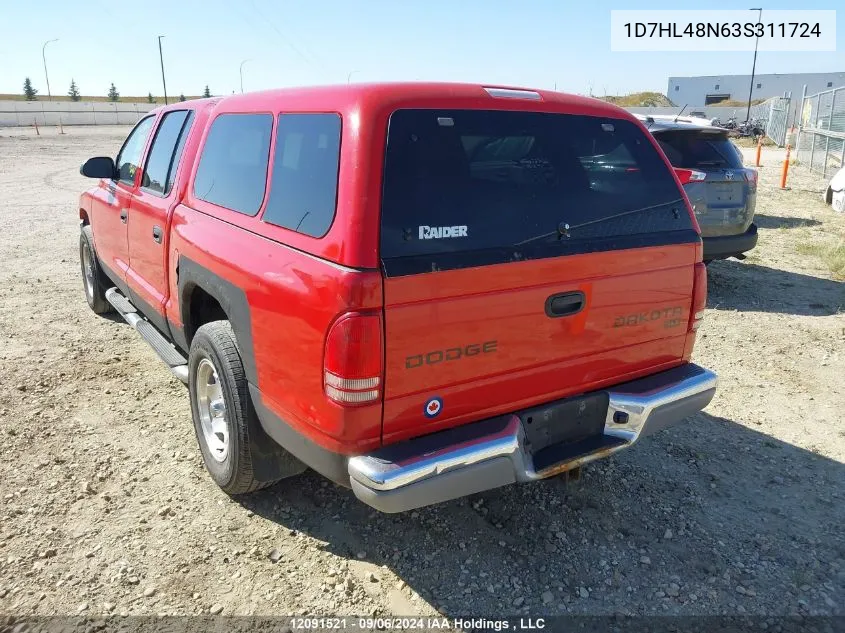 2003 Dodge Dakota Quad Slt VIN: 1D7HL48N63S311724 Lot: 12091521