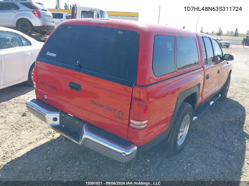 2003 Dodge Dakota Quad Slt VIN: 1D7HL48N63S311724 Lot: 12091521