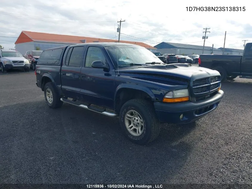 2003 Dodge Dakota VIN: 1D7HG38N23S138315 Lot: 12115936