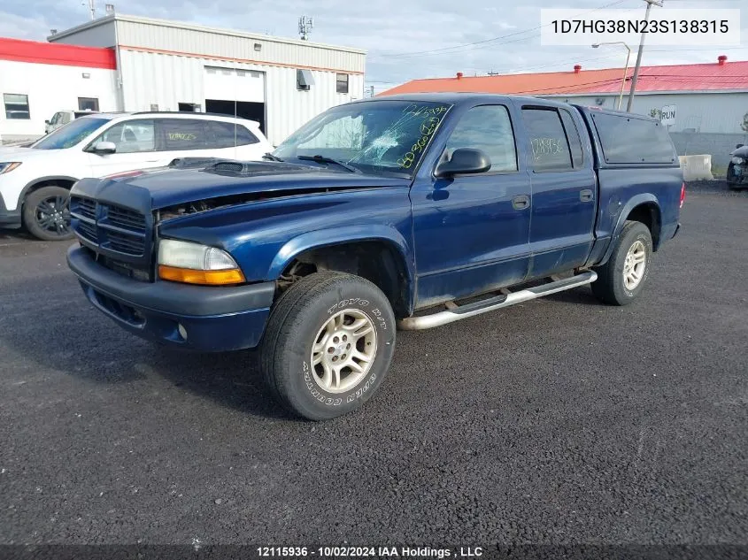 2003 Dodge Dakota VIN: 1D7HG38N23S138315 Lot: 12115936