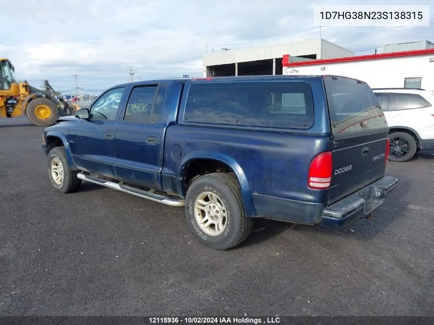 2003 Dodge Dakota VIN: 1D7HG38N23S138315 Lot: 12115936