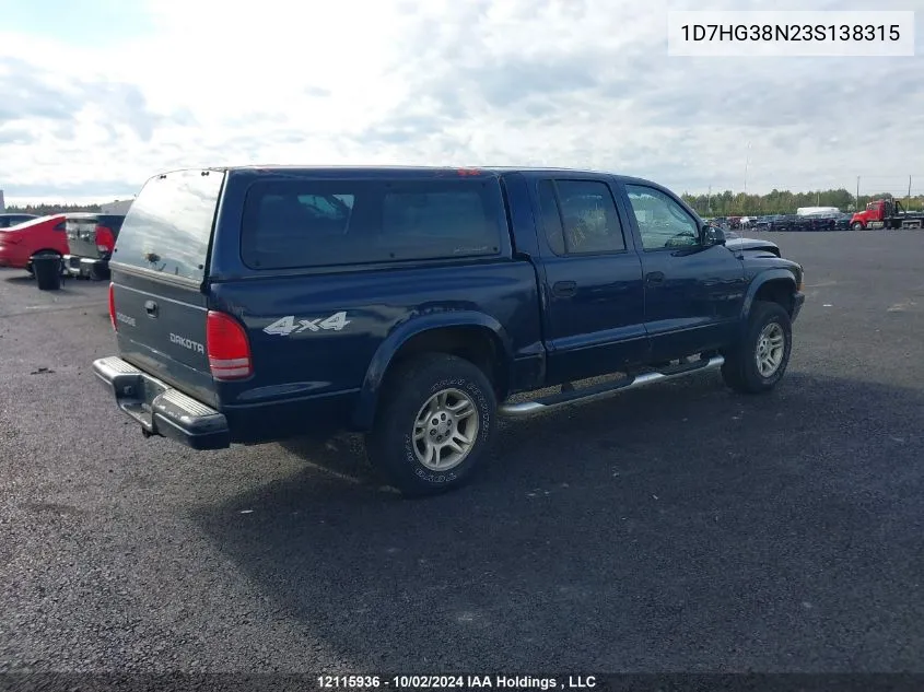 2003 Dodge Dakota VIN: 1D7HG38N23S138315 Lot: 12115936