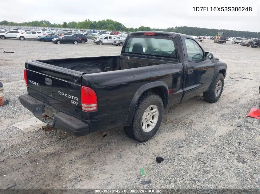 2003 Dodge Dakota VIN: 1D7FL16X53S306248 Lot: 39378142