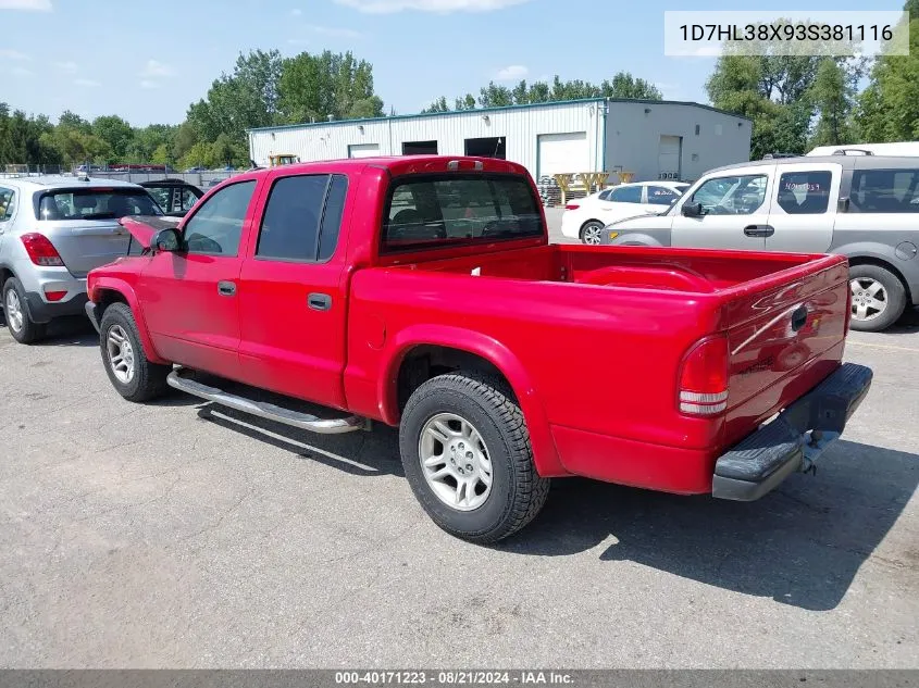 2003 Dodge Dakota Sport/Sxt VIN: 1D7HL38X93S381116 Lot: 40171223