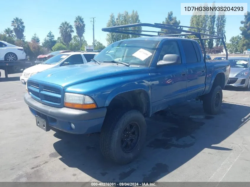 2003 Dodge Dakota Sport/Sxt VIN: 1D7HG38N93S204293 Lot: 40276081