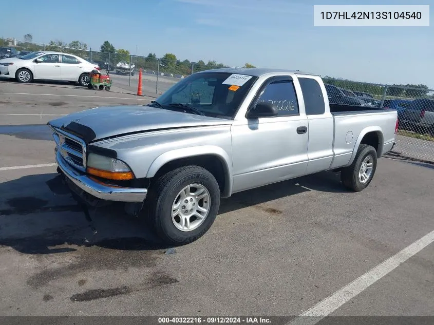 2003 Dodge Dakota Slt VIN: 1D7HL42N13S104540 Lot: 40322216