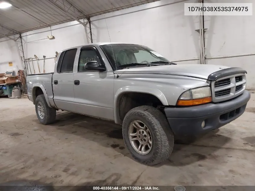 2003 Dodge Dakota Sport/Sxt VIN: 1D7HG38X53S374975 Lot: 40356144