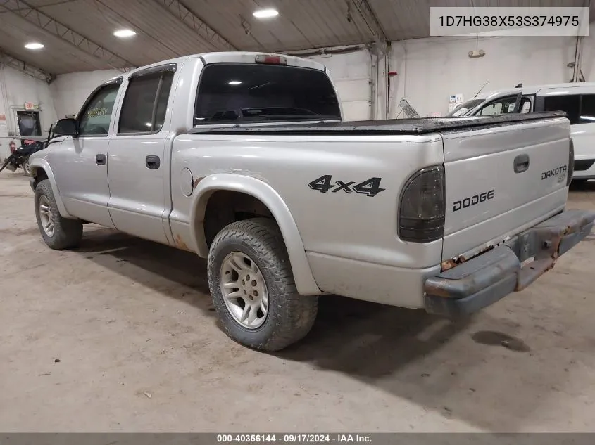 2003 Dodge Dakota Sport/Sxt VIN: 1D7HG38X53S374975 Lot: 40356144