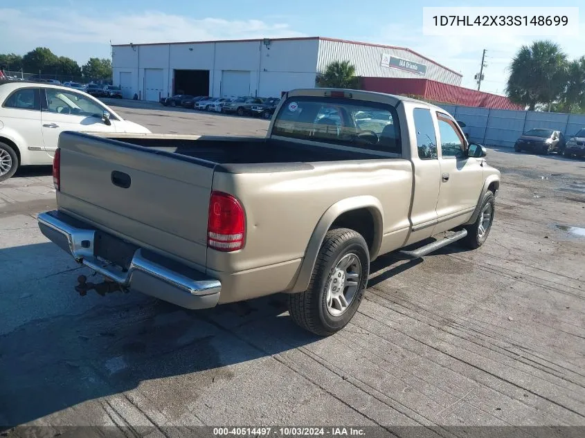 2003 Dodge Dakota Slt VIN: 1D7HL42X33S148699 Lot: 40514497