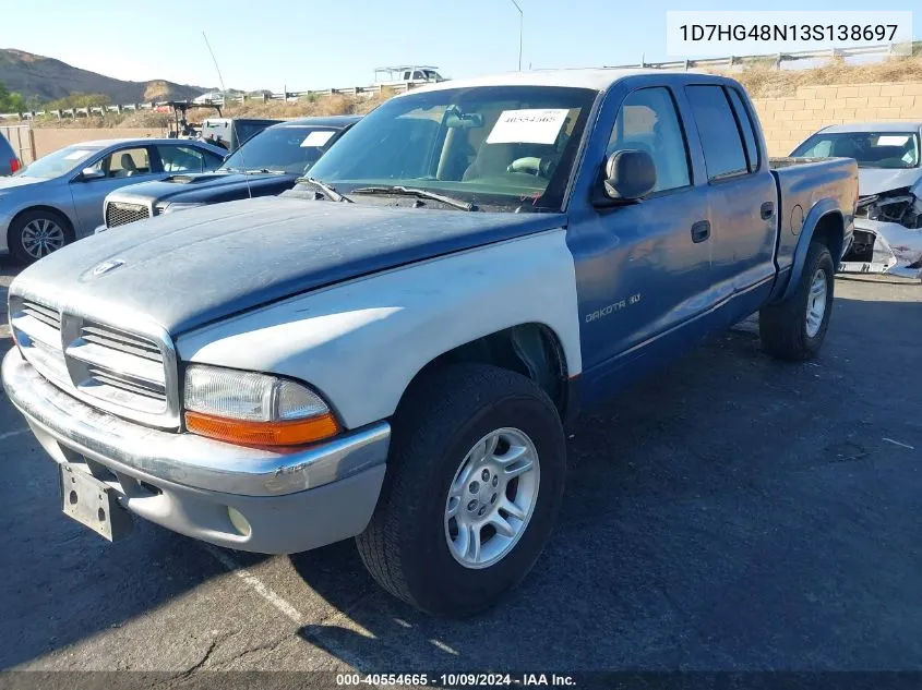 2003 Dodge Dakota Slt VIN: 1D7HG48N13S138697 Lot: 40554665