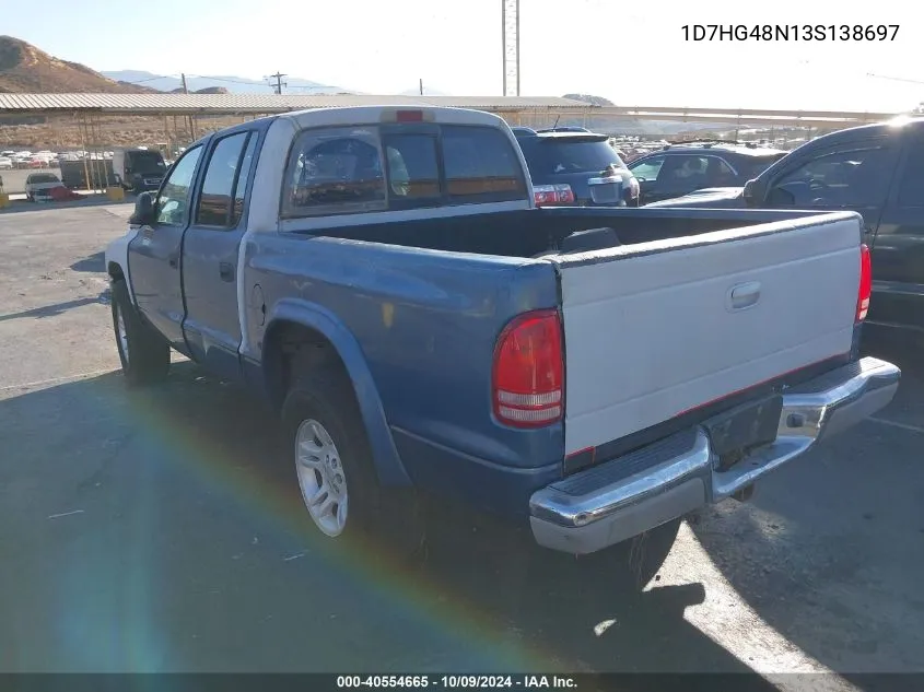 2003 Dodge Dakota Slt VIN: 1D7HG48N13S138697 Lot: 40554665