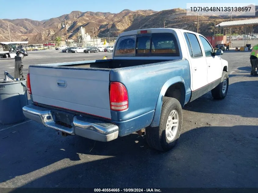 2003 Dodge Dakota Slt VIN: 1D7HG48N13S138697 Lot: 40554665