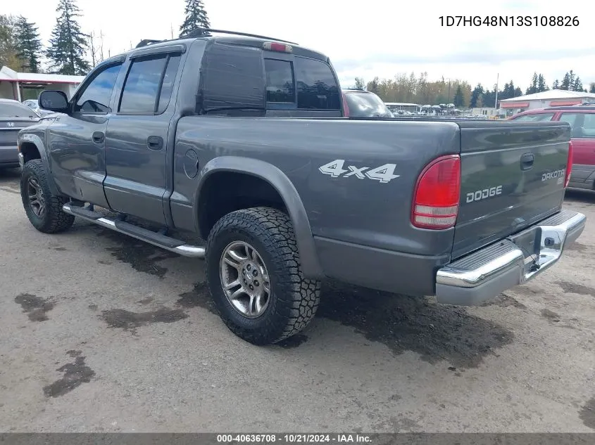 2003 Dodge Dakota Quad Slt VIN: 1D7HG48N13S108826 Lot: 40636708