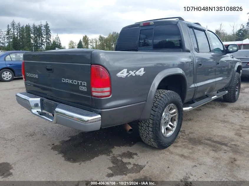 2003 Dodge Dakota Quad Slt VIN: 1D7HG48N13S108826 Lot: 40636708