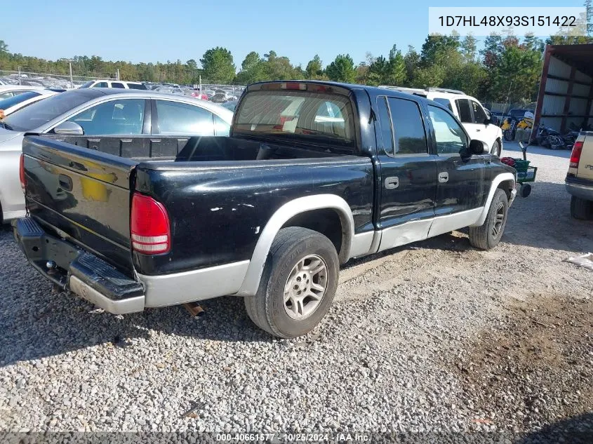 2003 Dodge Dakota Slt VIN: 1D7HL48X93S151422 Lot: 40661577