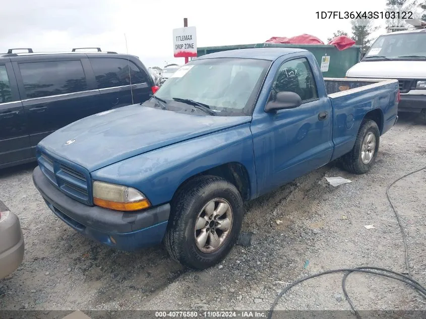 2003 Dodge Dakota Sport VIN: 1D7FL36X43S103122 Lot: 40776580