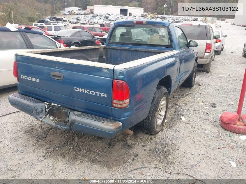 2003 Dodge Dakota Sport VIN: 1D7FL36X43S103122 Lot: 40776580