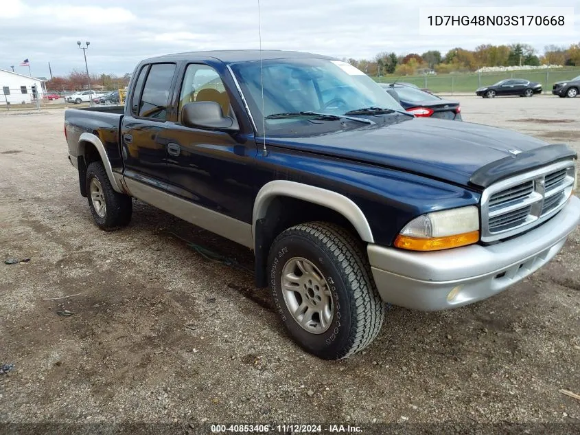 2003 Dodge Dakota Slt VIN: 1D7HG48N03S170668 Lot: 40853406