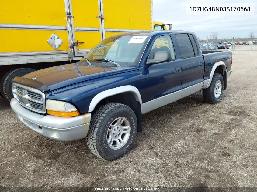 2003 Dodge Dakota Slt VIN: 1D7HG48N03S170668 Lot: 40853406