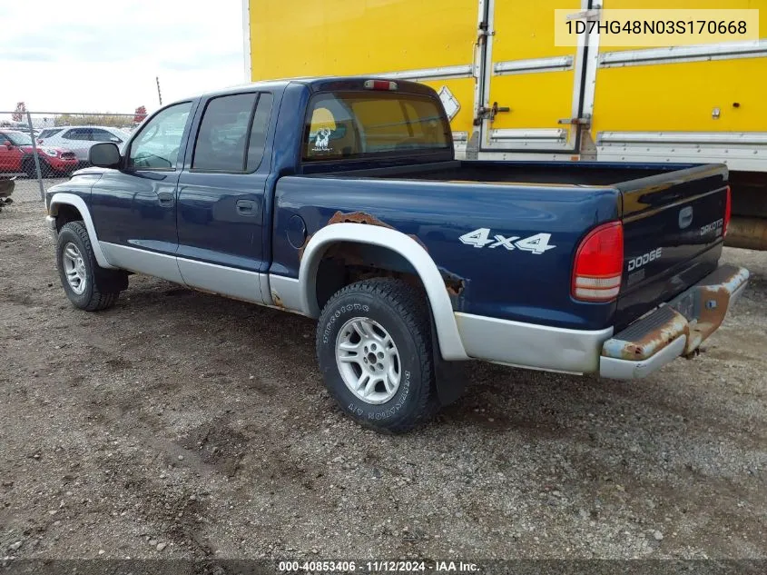 2003 Dodge Dakota Slt VIN: 1D7HG48N03S170668 Lot: 40853406