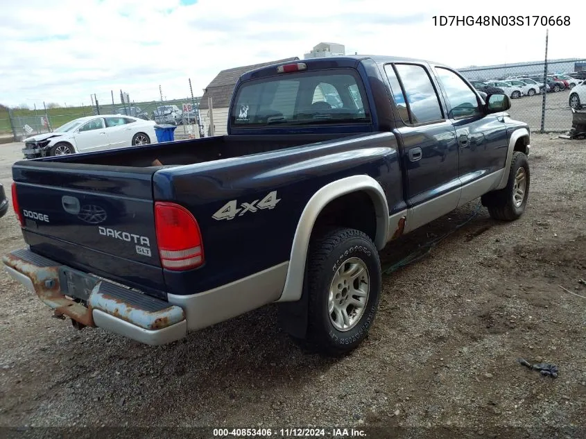 2003 Dodge Dakota Slt VIN: 1D7HG48N03S170668 Lot: 40853406