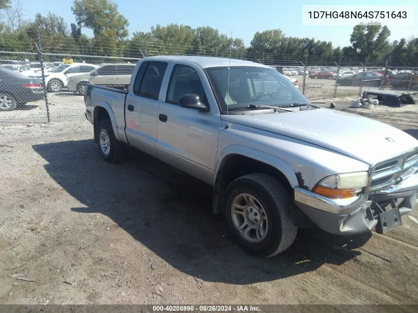 1D7HG48N64S751643 2004 Dodge Dakota Slt