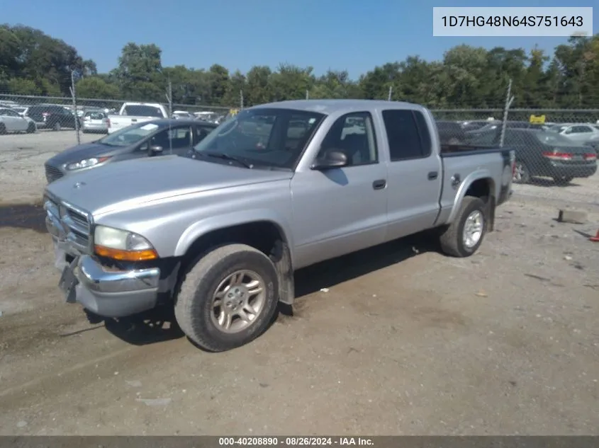 2004 Dodge Dakota Slt VIN: 1D7HG48N64S751643 Lot: 40208890