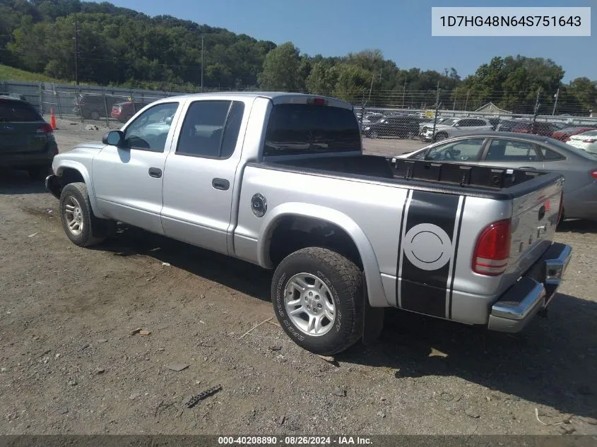 2004 Dodge Dakota Slt VIN: 1D7HG48N64S751643 Lot: 40208890