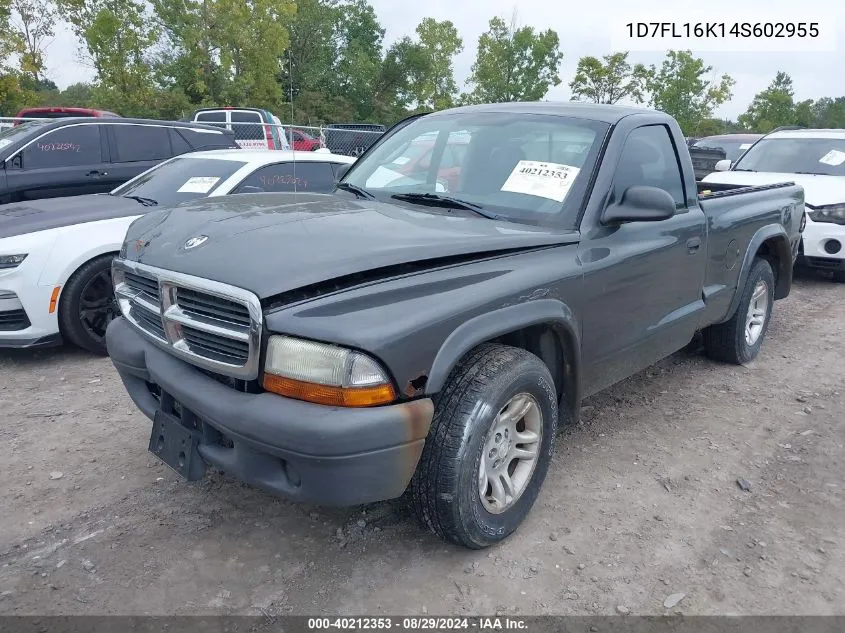 2004 Dodge Dakota VIN: 1D7FL16K14S602955 Lot: 40212353